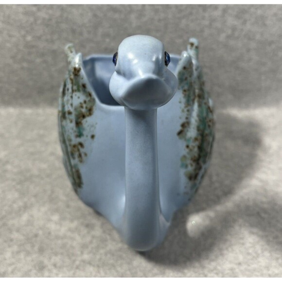 Vintage MCM Swan Planter‎ 1974 Blue Speckled Glaze Ceramic Handmade Vanity Decor - Picture 3 of 16